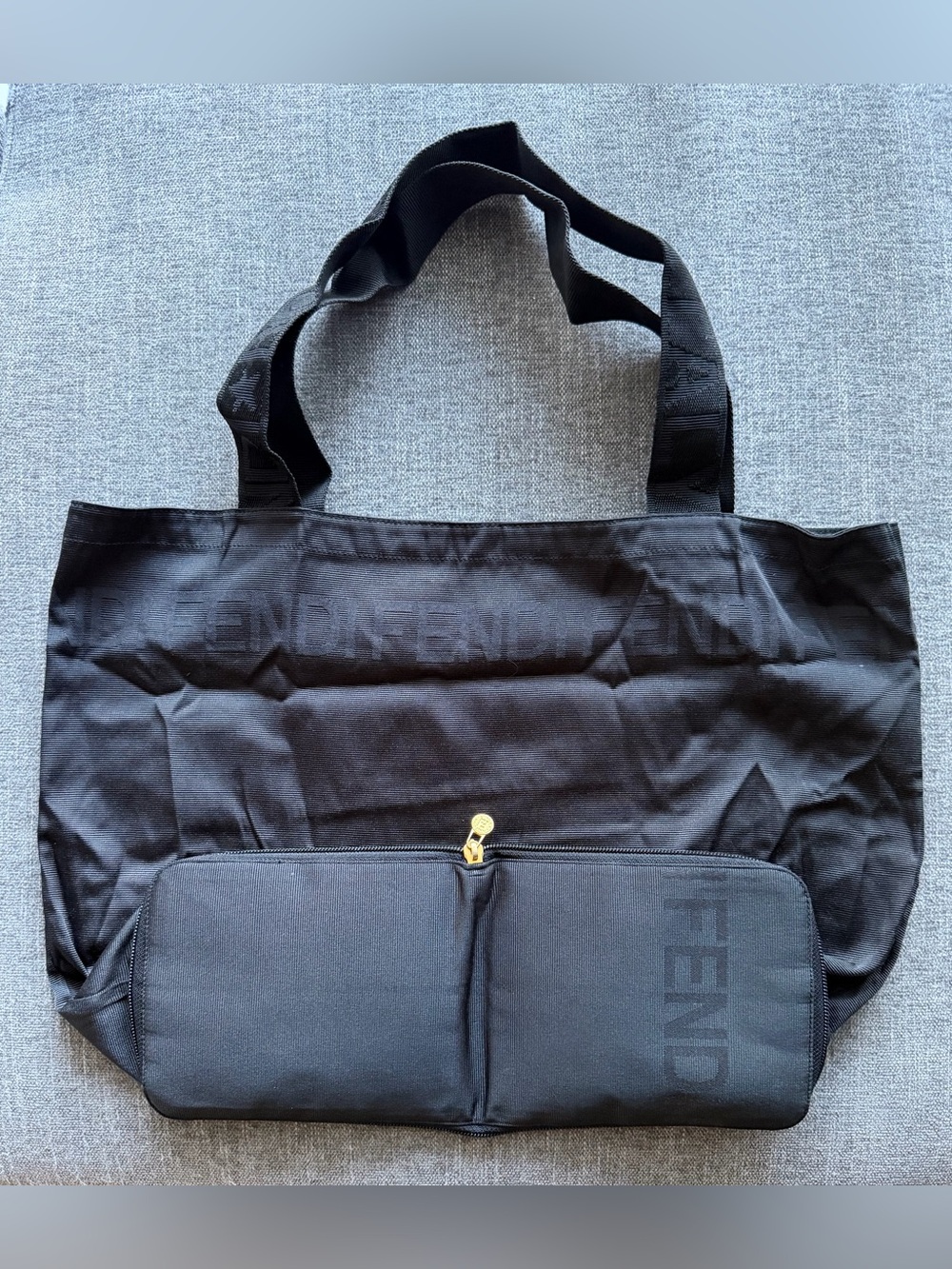 FENDI Black Duffel Tote with Front Zip Pouch